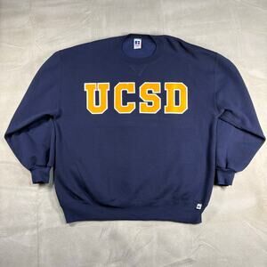 Vintage UCSD Crewneck Navy Blue Russell Athletic Spell Out Pullover Sz 2XL